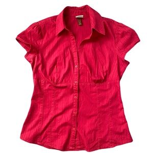 SONOMA LIFE + STYLE Casual Red Cap Sleeve Button Down Blouse Empire Waist Size S